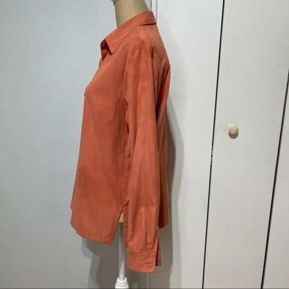 Women Faux Suede Shirt Size Medium Orange Button Up Dressbarn - Picture 5 of 12